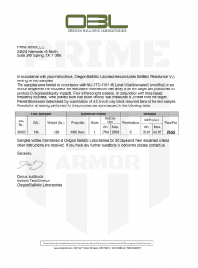 Level III BAllistic Report Prime Armor NIJ Level III GEN 2.0